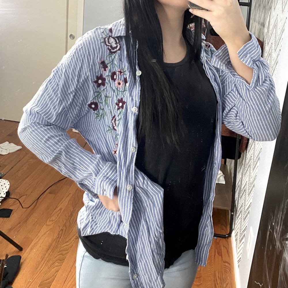 Floral striped button down shirt